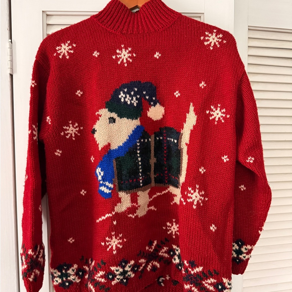 90s Vintage Ralph Lauren Festive Red Turtleneck Sweater 100% Wool